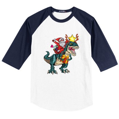 Santa Riding Dinosaur T Rex Christmas Party Xmas Cool Gift Baseball Sleeve Shirt