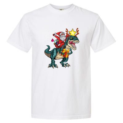 Santa Riding Dinosaur T Rex Christmas Party Xmas Cool Gift Garment-Dyed Heavyweight T-Shirt