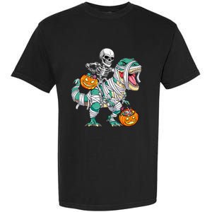 Skeleton Riding Dinosaur T Rex Funny Kids Halloween Garment-Dyed Heavyweight T-Shirt