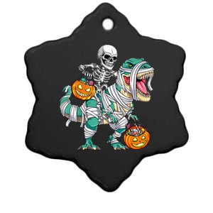 Skeleton Riding Dinosaur T Rex Funny Kids Halloween Ceramic Star Ornament