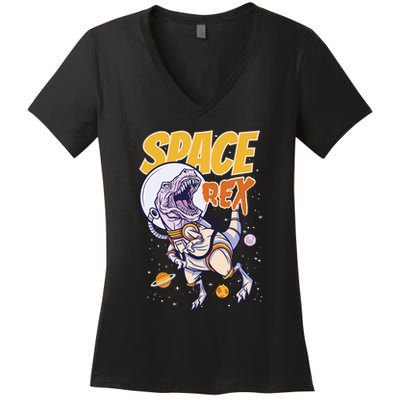 Space Rex Dinosaur Galaxy Women's V-Neck T-Shirt