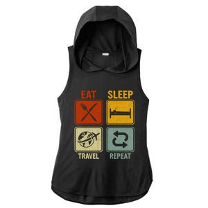 Sarcastic Retro Design For Traveler Eat Sleep Travel Repeat Gift Ladies PosiCharge Tri-Blend Wicking Draft Hoodie Tank