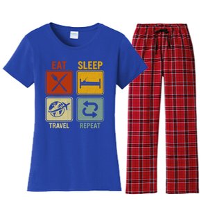 Sarcastic Retro Design For Traveler Eat Sleep Travel Repeat Gift Women's Flannel Pajama Set