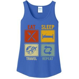 Sarcastic Retro Design For Traveler Eat Sleep Travel Repeat Gift Ladies Essential Tank