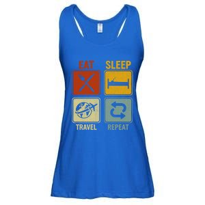 Sarcastic Retro Design For Traveler Eat Sleep Travel Repeat Gift Ladies Essential Flowy Tank