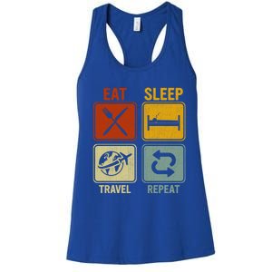 Sarcastic Retro Design For Traveler Eat Sleep Travel Repeat Gift Women's Racerback Tank