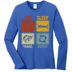 Sarcastic Retro Design For Traveler Eat Sleep Travel Repeat Gift Ladies Long Sleeve Shirt