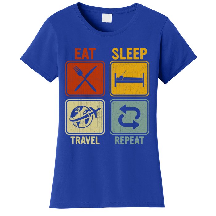 Sarcastic Retro Design For Traveler Eat Sleep Travel Repeat Gift Women's T-Shirt