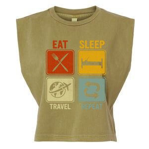 Sarcastic Retro Design For Traveler Eat Sleep Travel Repeat Gift Garment-Dyed Women's Muscle Tee