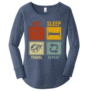 Sarcastic Retro Design For Traveler Eat Sleep Travel Repeat Gift Women's Perfect Tri Tunic Long Sleeve Shirt