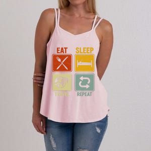 Sarcastic Retro Design For Traveler Eat Sleep Travel Repeat Gift Women's Strappy Tank