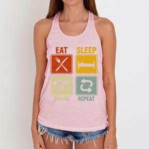 Sarcastic Retro Design For Traveler Eat Sleep Travel Repeat Gift Women's Knotted Racerback Tank