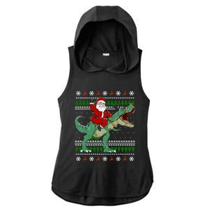 Santa Riding Dino Funny Christmas Ugly Gift Ladies PosiCharge Tri-Blend Wicking Draft Hoodie Tank