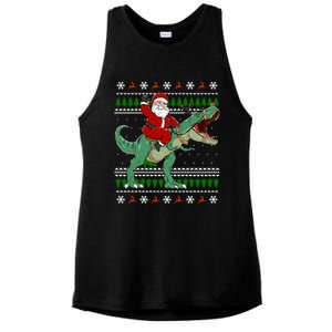 Santa Riding Dino Funny Christmas Ugly Gift Ladies PosiCharge Tri-Blend Wicking Tank