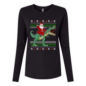 Santa Riding Dino Funny Christmas Ugly Gift Womens Cotton Relaxed Long Sleeve T-Shirt