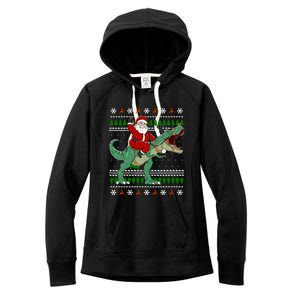 Santa Riding Dino Funny Christmas Ugly Gift Women's Fleece Hoodie