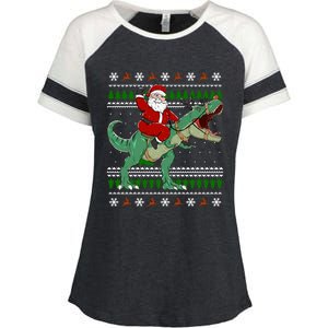 Santa Riding Dino Funny Christmas Ugly Gift Enza Ladies Jersey Colorblock Tee