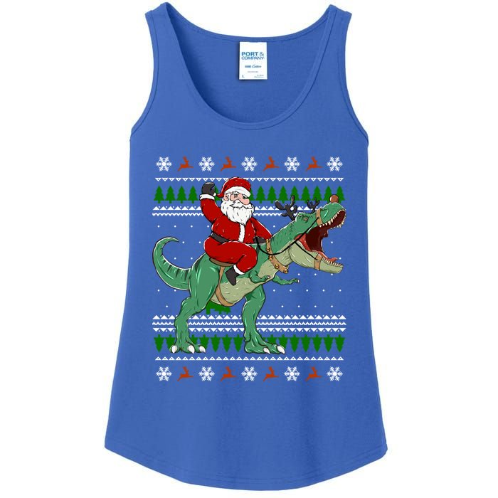 Santa Riding Dino Funny Christmas Ugly Gift Ladies Essential Tank