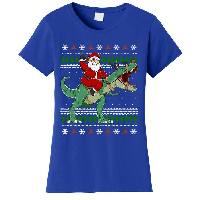 Santa Riding Dino Funny Christmas Ugly Gift Women's T-Shirt