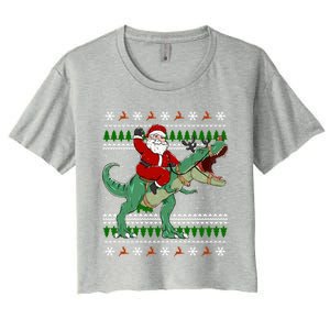 Santa Riding Dino Funny Christmas Ugly Gift Women's Crop Top Tee