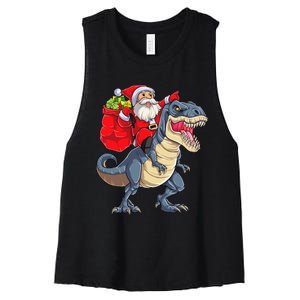 Santa Riding Dinosaur T Rex Christmas Gifts Xmas Women's Racerback Cropped Tank