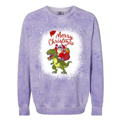 Santa Riding Dinosaur Xmas Mery Christmas Long Sleeve Colorblast Crewneck Sweatshirt