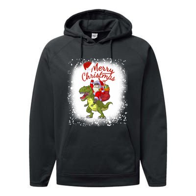 Santa Riding Dinosaur Xmas Mery Christmas Long Sleeve Performance Fleece Hoodie