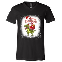 Santa Riding Dinosaur Xmas Mery Christmas Long Sleeve V-Neck T-Shirt