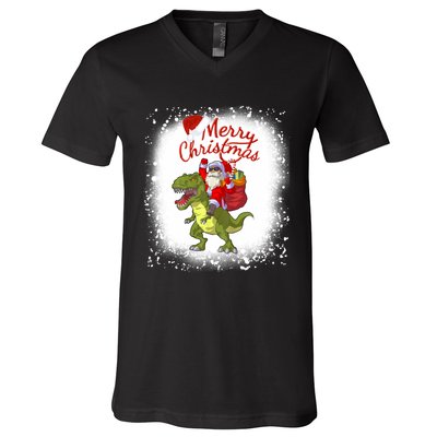 Santa Riding Dinosaur Xmas Mery Christmas Long Sleeve V-Neck T-Shirt