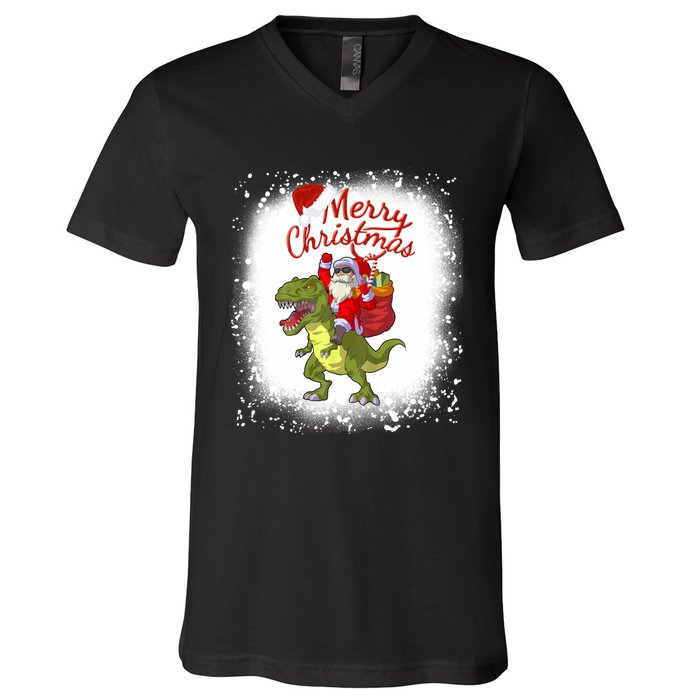 Santa Riding Dinosaur Xmas Mery Christmas Long Sleeve V-Neck T-Shirt