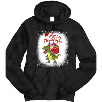 Santa Riding Dinosaur Xmas Mery Christmas Long Sleeve Tie Dye Hoodie