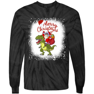 Santa Riding Dinosaur Xmas Mery Christmas Long Sleeve Tie-Dye Long Sleeve Shirt