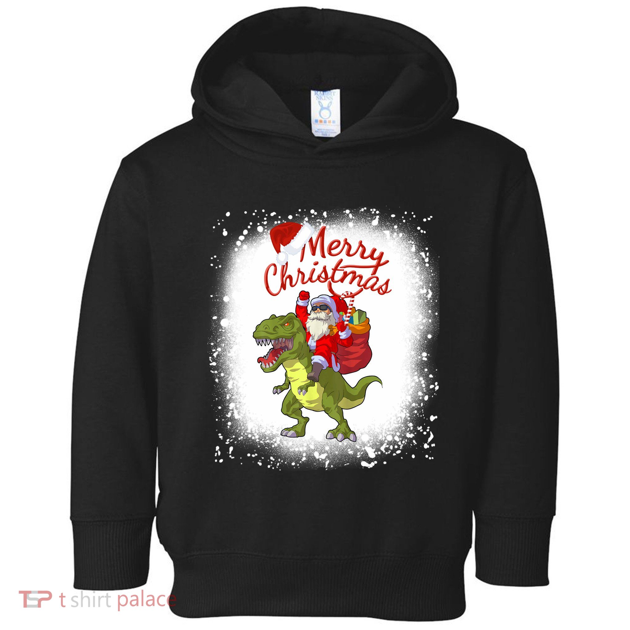 Santa Riding Dinosaur Xmas Mery Christmas Long Sleeve Toddler Hoodie