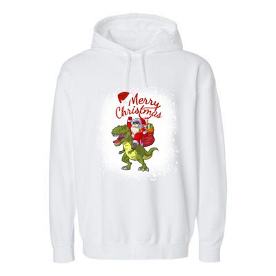 Santa Riding Dinosaur Xmas Mery Christmas Long Sleeve Garment-Dyed Fleece Hoodie