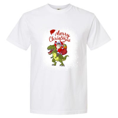 Santa Riding Dinosaur Xmas Mery Christmas Long Sleeve Garment-Dyed Heavyweight T-Shirt