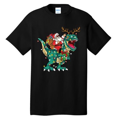 Santa Riding Dinosaur T Rex Deer Christmas Tall T-Shirt