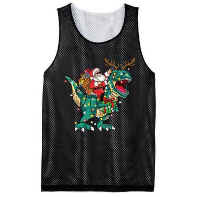 Santa Riding Dinosaur T Rex Deer Christmas Mesh Reversible Basketball Jersey Tank