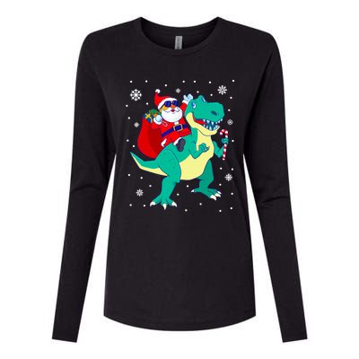 Santa Riding Dinosaur Christmas T Rex Rawr Boy Gift Womens Cotton Relaxed Long Sleeve T-Shirt