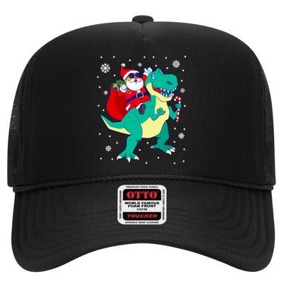 Santa Riding Dinosaur Christmas T Rex Rawr Boy Gift High Crown Mesh Back Trucker Hat