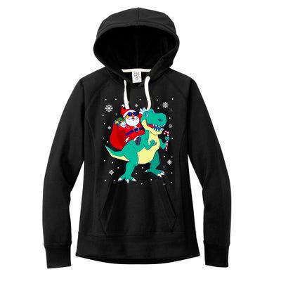 Santa Riding Dinosaur Christmas T Rex Rawr Boy Gift Women's Fleece Hoodie