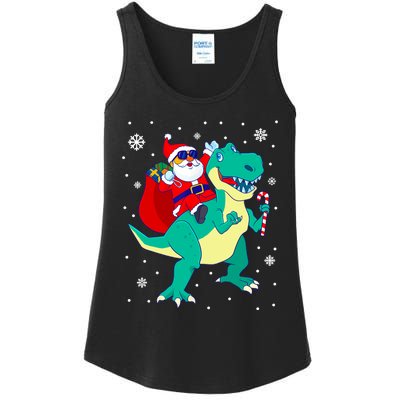 Santa Riding Dinosaur Christmas T Rex Rawr Boy Gift Ladies Essential Tank