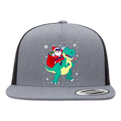 Santa Riding Dinosaur Christmas T Rex Rawr Boy Gift Flat Bill Trucker Hat