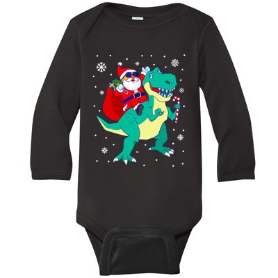 Santa Riding Dinosaur Christmas T Rex Rawr Boy Gift Baby Long Sleeve Bodysuit