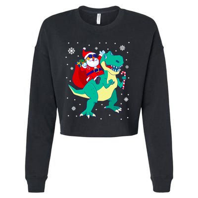 Santa Riding Dinosaur Christmas T Rex Rawr Boy Gift Cropped Pullover Crew