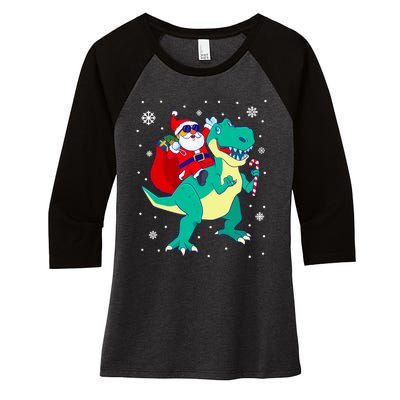 Santa Riding Dinosaur Christmas T Rex Rawr Boy Gift Women's Tri-Blend 3/4-Sleeve Raglan Shirt