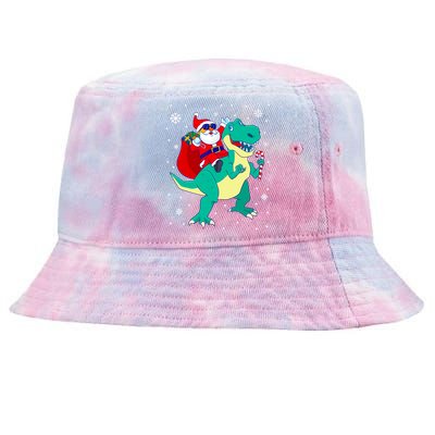 Santa Riding Dinosaur Christmas T Rex Rawr Boy Gift Tie-Dyed Bucket Hat