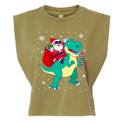 Santa Riding Dinosaur Christmas T Rex Rawr Boy Gift Garment-Dyed Women's Muscle Tee