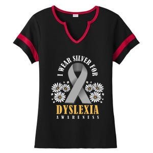 Silver Ribbon Dyslexia Awareness Dyslexia Teacher Dyslexia Ladies Halftime Notch Neck Tee