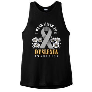 Silver Ribbon Dyslexia Awareness Dyslexia Teacher Dyslexia Ladies PosiCharge Tri-Blend Wicking Tank