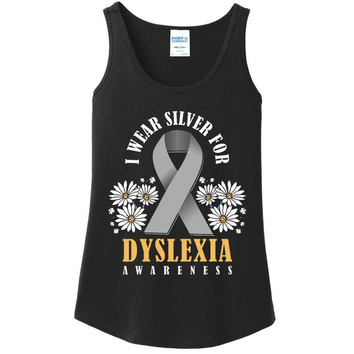 Silver Ribbon Dyslexia Awareness Dyslexia Teacher Dyslexia Ladies Essential Tank